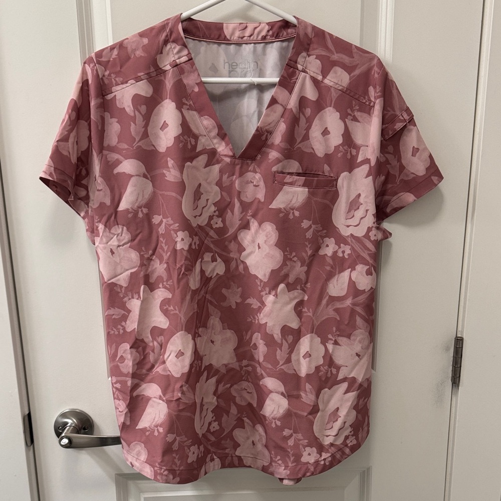 Floral Pink Health Pro Scrub Top in Large